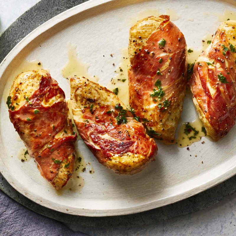 Prosciutto-wrapped chicken