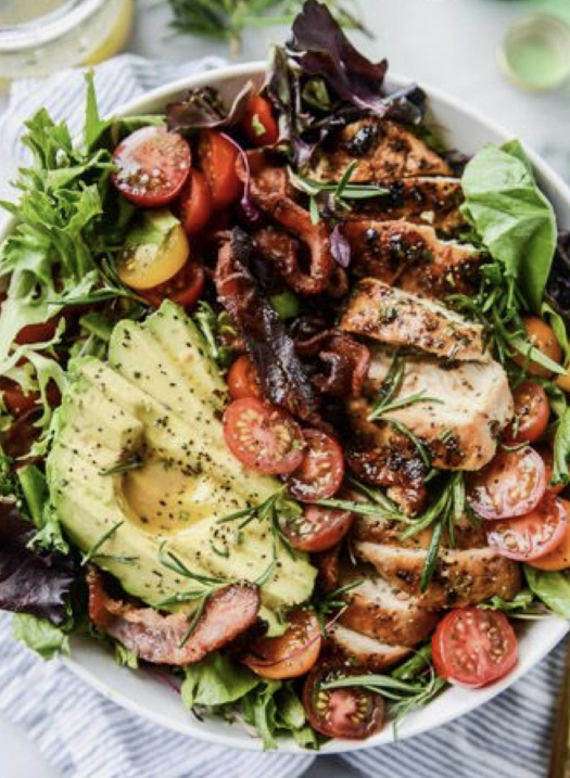 Chicken, bacon, avocado and rosemary salad