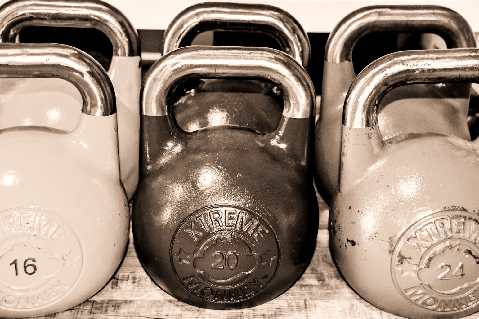 Kettlebells, close-up black and white